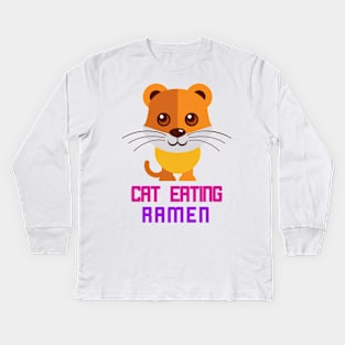 Cat eating ramen Kids Long Sleeve T-Shirt